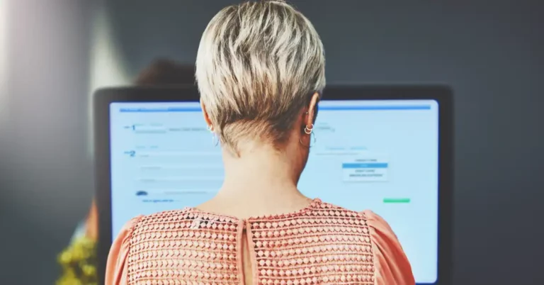 view of woman working on social media