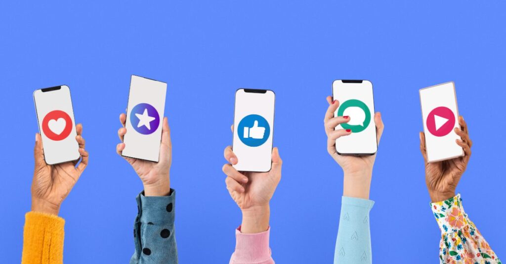 Smartphone screen hand with social media icons